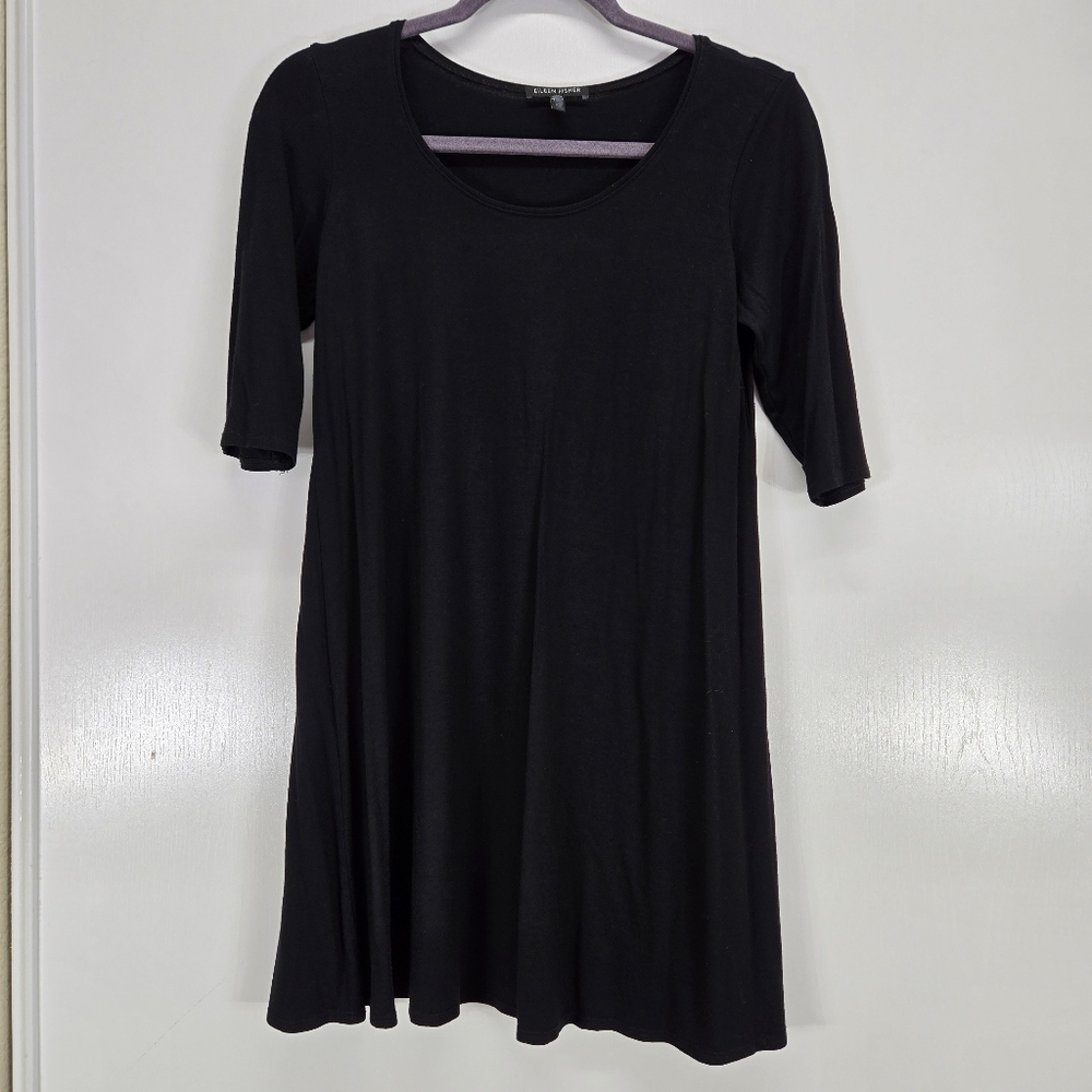 Eileen Fisher Womens Size XS(2-4) ¾ Sleeve ScoopNeck‎ A-Line Jersey Dress Black